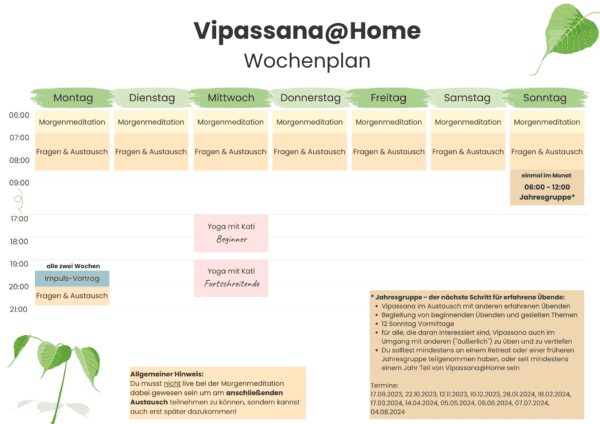Vipassana@Home Wochenplan